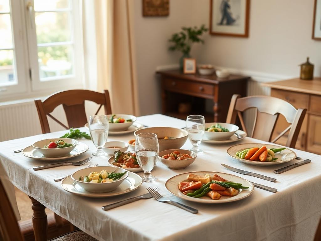 Dining table set for a shared homemade meal