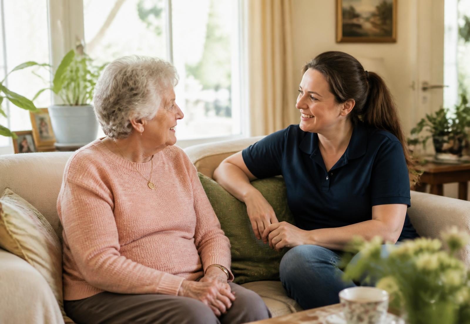 A resident and caregiver sharing a conversation